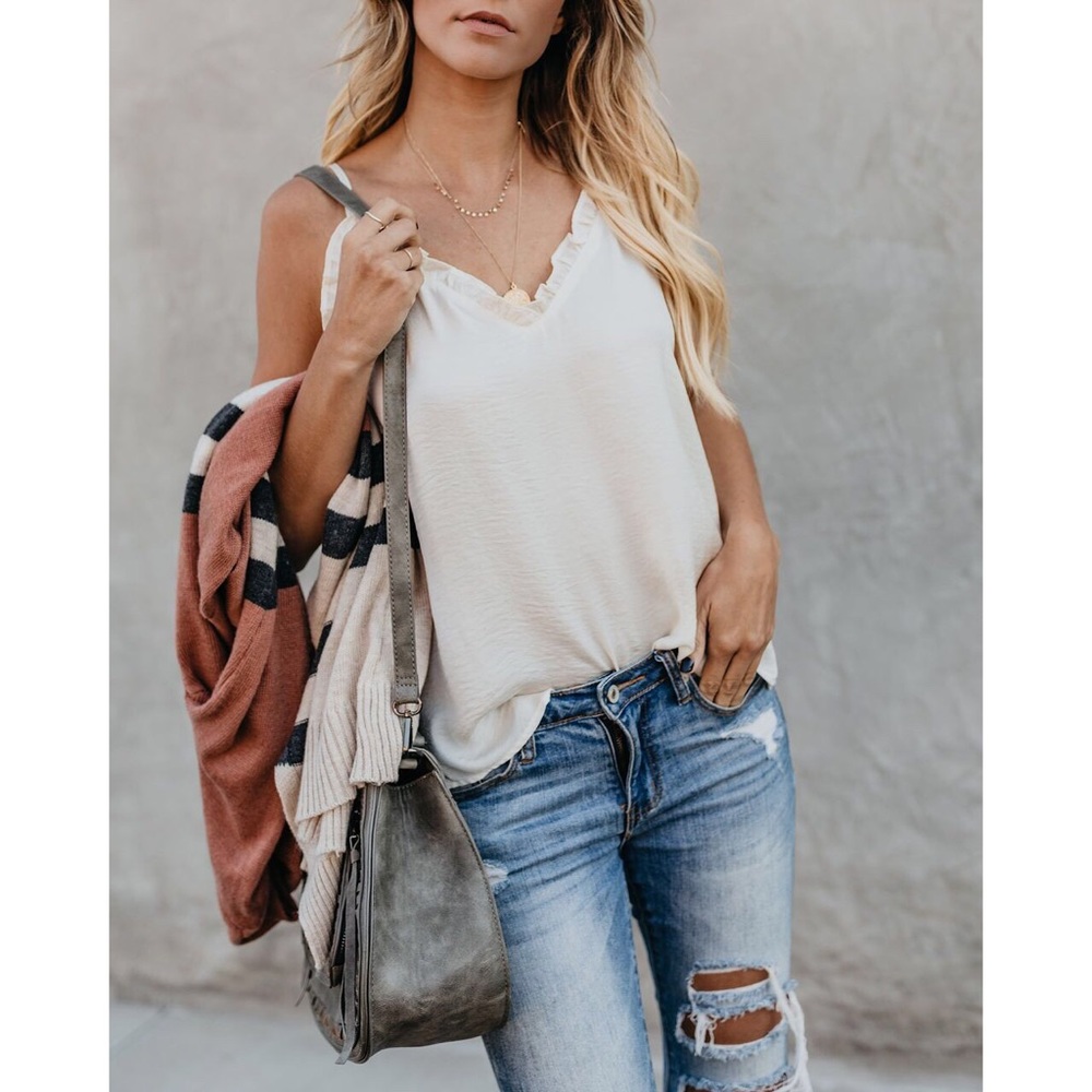 Susie Satin Frill Tank - Ivory - Picture 2 of 5